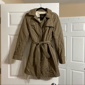 Coach Brown Quilted Jacket Button Up Tie Waist